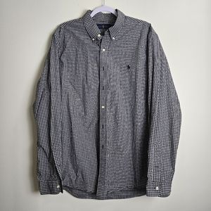 Ralph Lauren Mens Black White Classic Casual Plaid‎ Cotton Button-Down Shirt XL